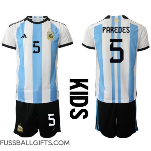 Argentinien Leandro Paredes #5 Fußballbekleidung Heimtrikot Kinder WM 2022 Kurzarm (+ kurze hosen)